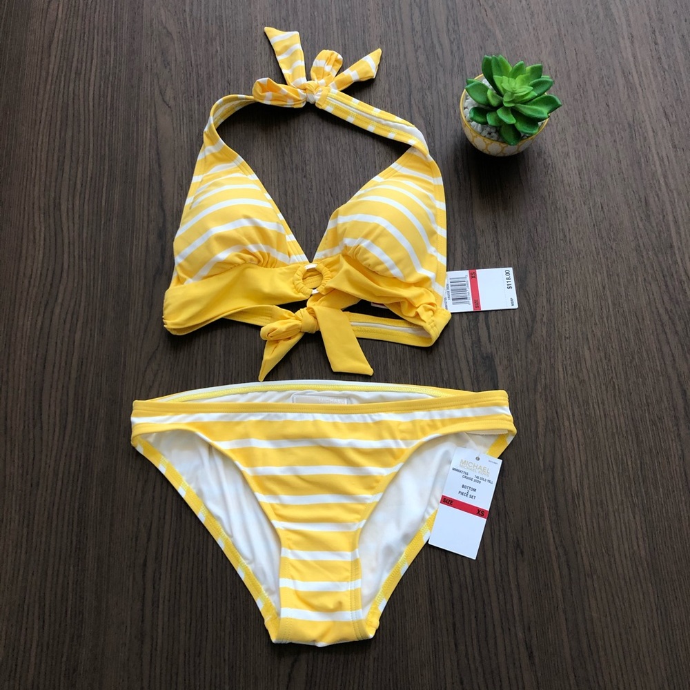 MICHAEL Michael Kors 🌞 Gold Yellow Striped Bikini
